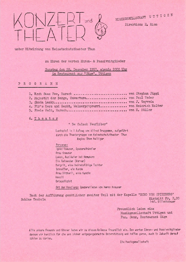 1957.12.28 Flyer Konzert und Theater