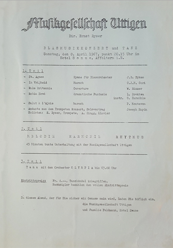 1967.04.08 Programm Blasmusikkonzert und Tanz