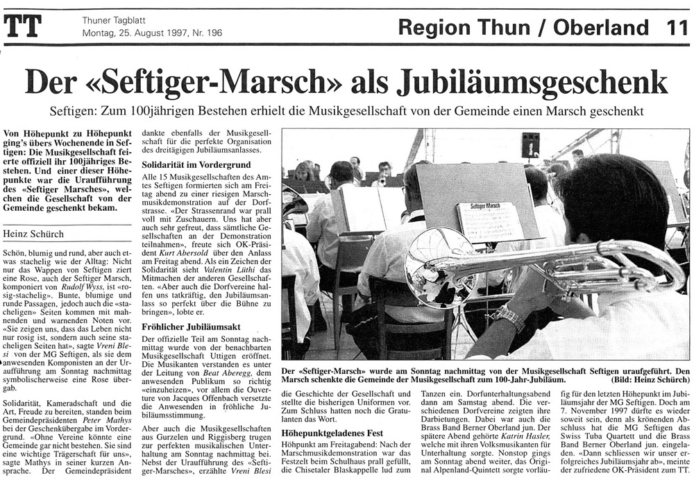 Thuner Tagblatt, Band 121, Nummer 196, 25. August 1997