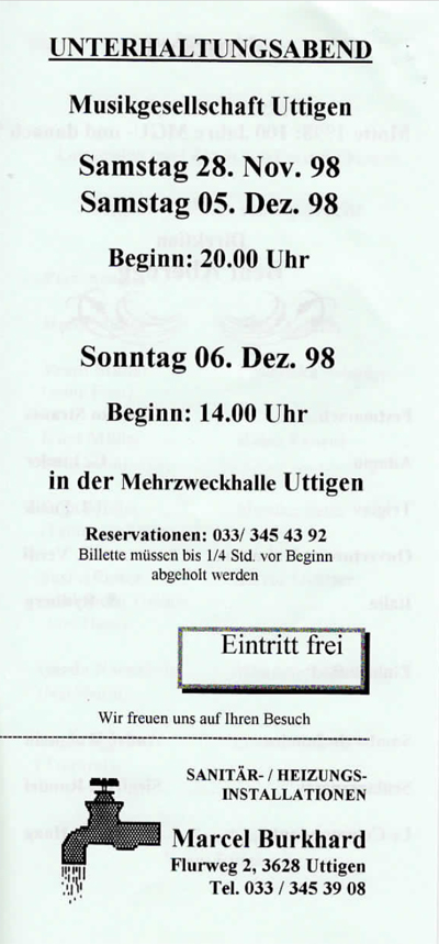 1998.11.28 Programm Unterhaltungskonzert