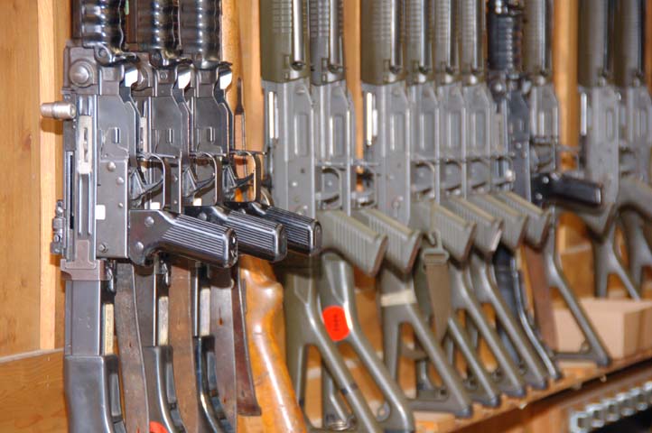 Gewehre im Rechen (alle drei Typen der Schweizer-Armee)